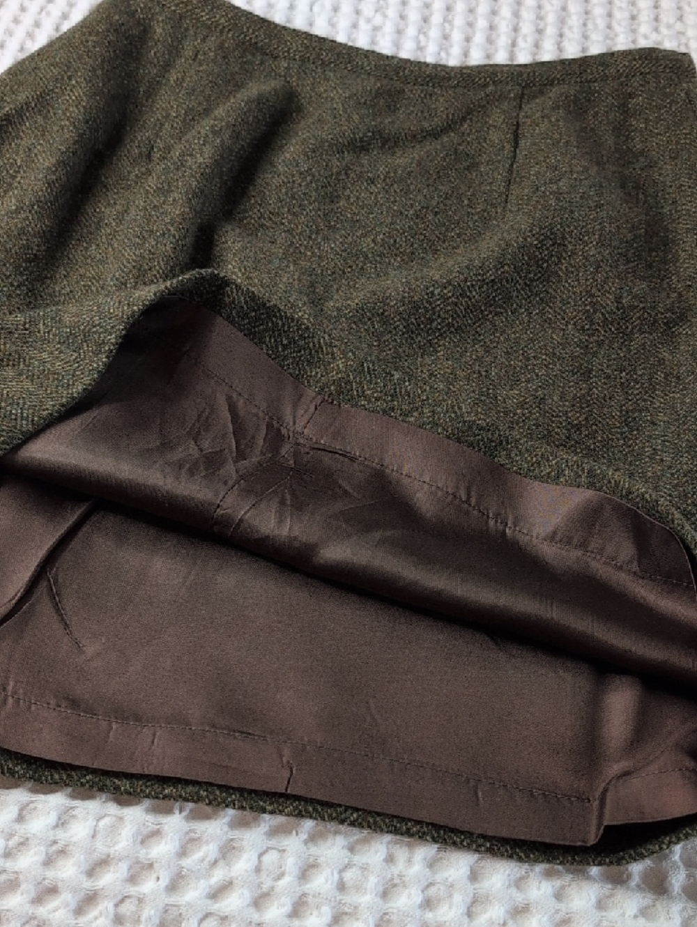 Pleated Tweed A-Line Above Knee Skirt - Olive - Picture 6 of 9